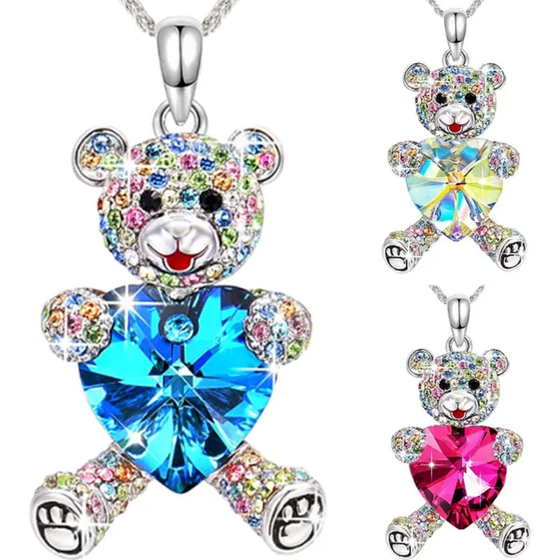 Elegant Fashion Creative Women's Heart-shaped Crystal Bear Necklace Diamond Bear Necklace Women's Engagement Necklace Cute Girl Animal Jewelry Birthday Anniversary Gift