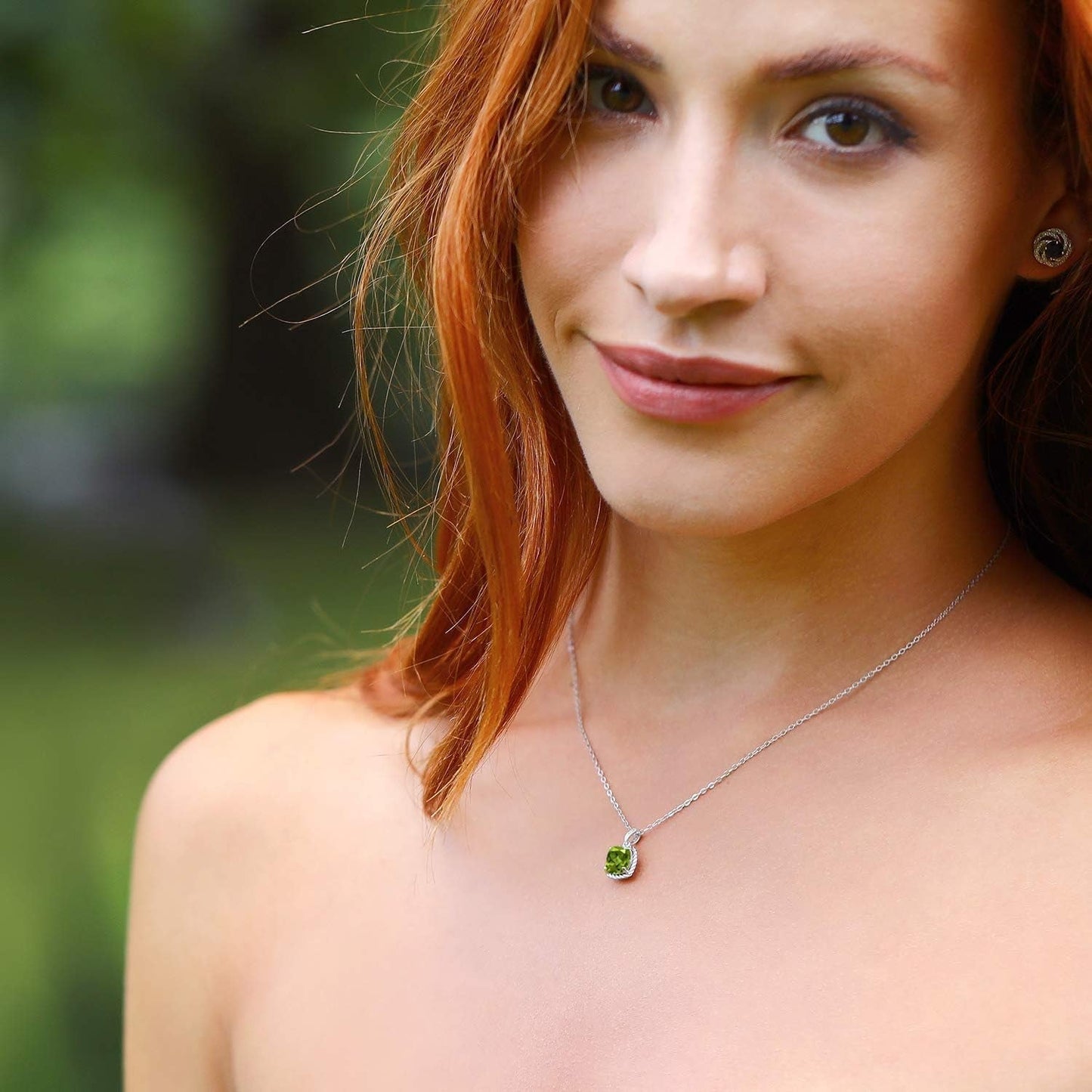 10K White Gold Cushion 8MM Gemstone Birthstone and White Diamond Pendant Necklace | Gold Necklace for Women | with 18 Inch Silver Chain
