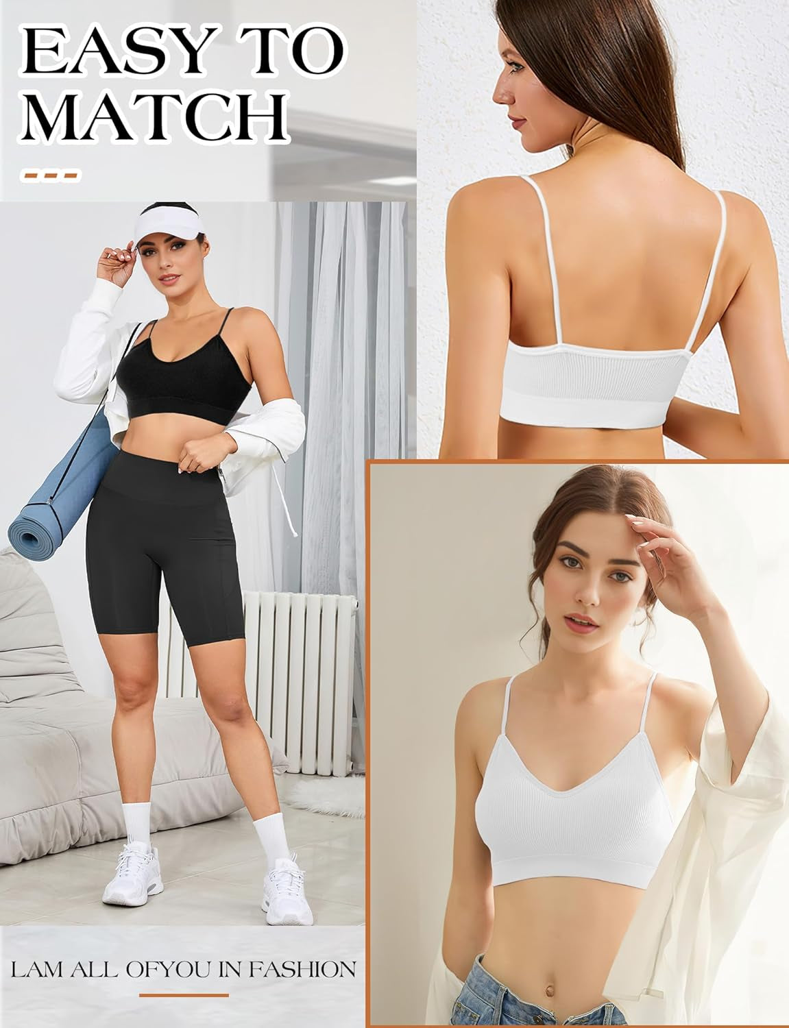 2-4PCS Women'S V-Neck Padded Seamless Straps Bralette, Everyday Basic Sleeping Bra, Sports Bras for Women, Sports Bra
