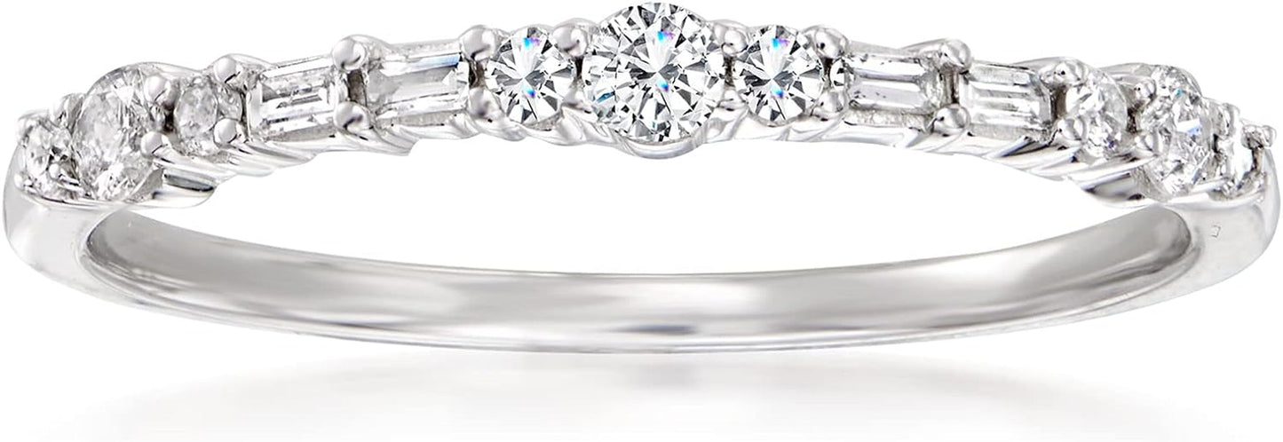 0.20 Ct. T.W. round and Baguette Diamond Ring in 14Kt White Gold