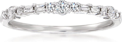 0.20 Ct. T.W. round and Baguette Diamond Ring in 14Kt White Gold