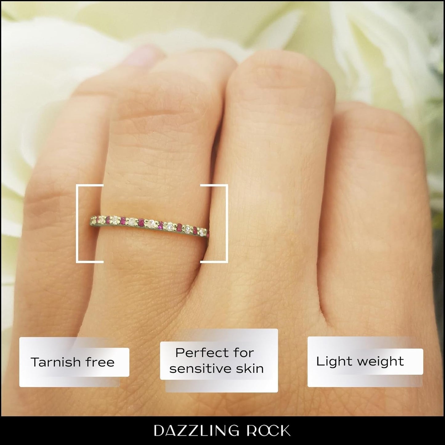 Alternate round Ruby & White Diamond Wedding Stackable Band for Women in Solid Gold - WORLD TIME VISITS