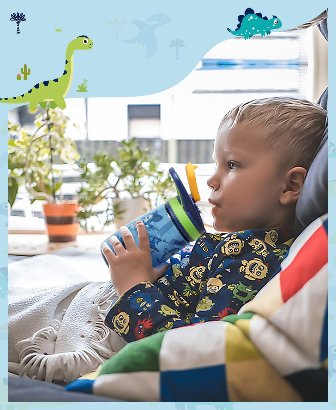 Kids Water Bottle, BPA Free Tritan 13.5Oz Water Bottle with Leakproof Lid, Straw & Carrying Loop for Toddlers - WORLD TIME VISITS