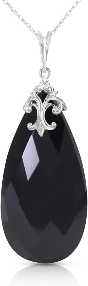 14K White Gold Necklace with Briolette 31X16 Mm Black Onyx
