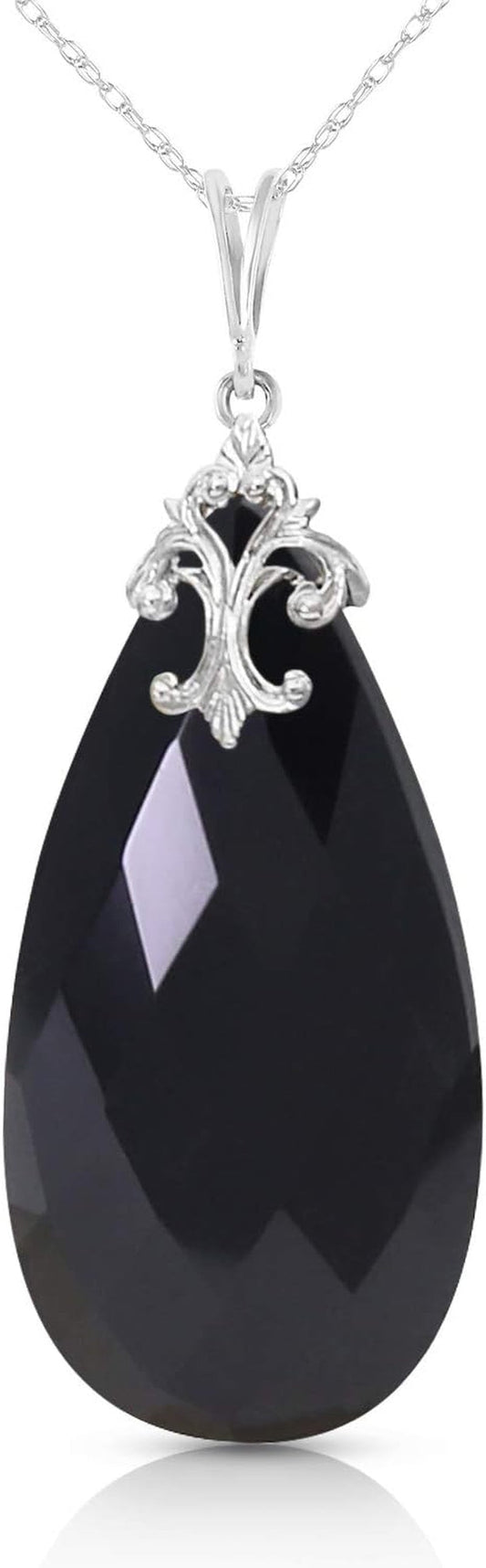 14K White Gold Necklace with Briolette 31X16 Mm Black Onyx