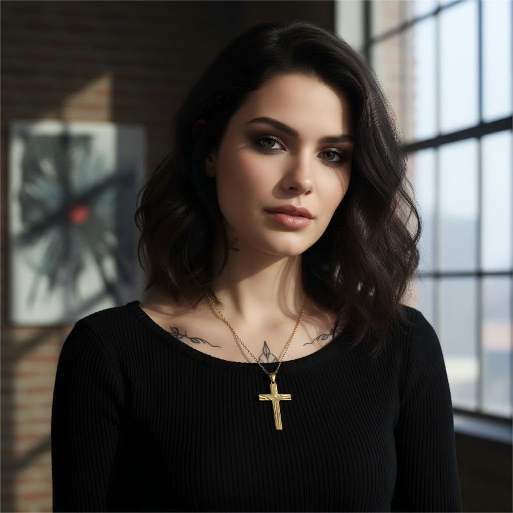 14K Gold Cross Necklace for Women Elegent Gold Cross Pendant Necklace Religious Jewelry Gift - WORLD TIME VISITS