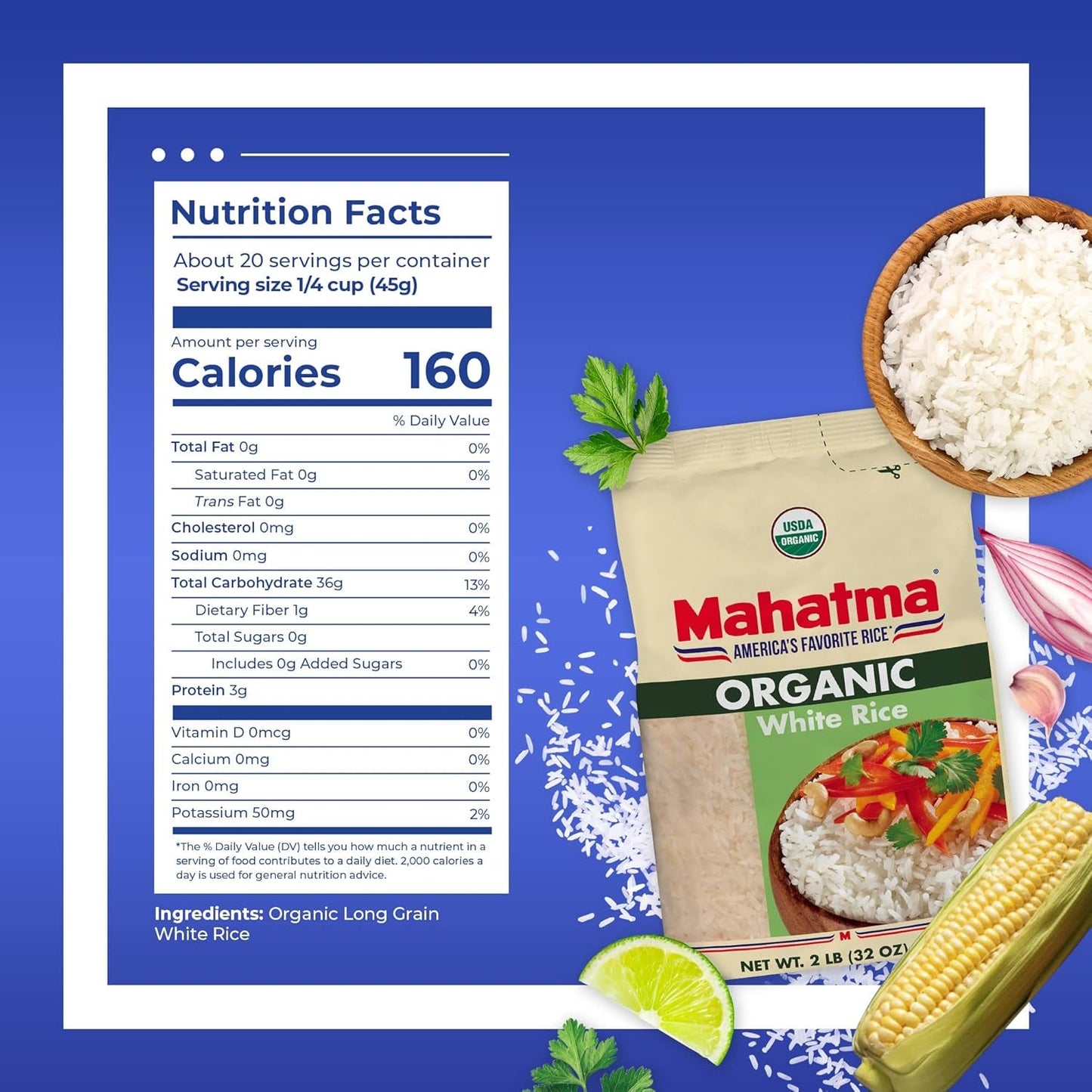 Organic White Rice, 2Lb Bag of Rice, Stovetop or Microwave Rice in 20 Minutes