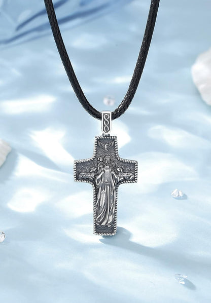 925 Sterling Silver St Christopher/St Benedict/St Michael/Virgin Mary/San Judas Tadeo/Good Shepherd Cross/Archangel Necklace Medal Pendant Protection Religious Amulet Jewelry for Men Women - WORLD TIME VISITS