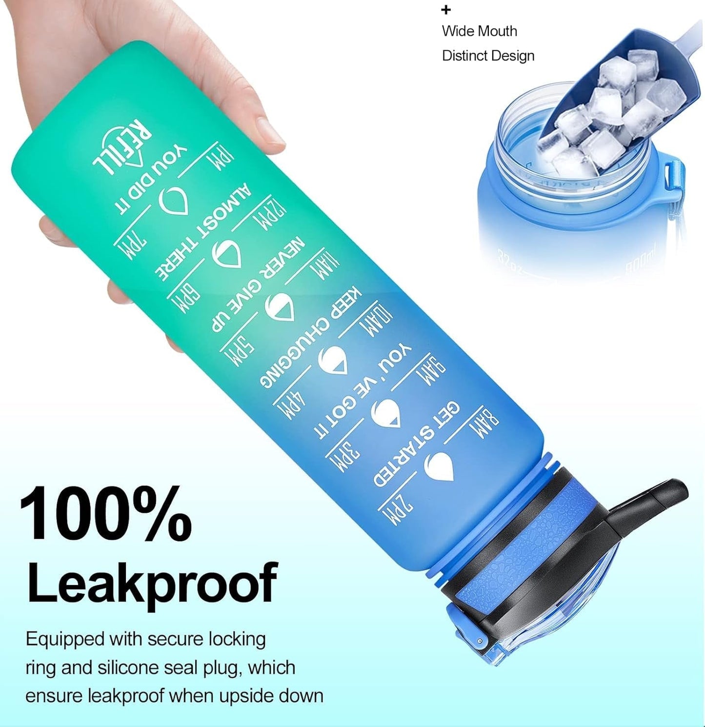 32/24 Oz Water Bottles with Removable Straw & Time Marker, Motivational Sports Bottles with BPA Free Tritan Material, Leakproof Water Jug for Fitness