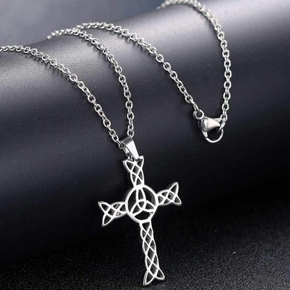 Stainless Steel Celtic Knot Christian Cross Religious Cocktail Party Statement Pendant Necklace