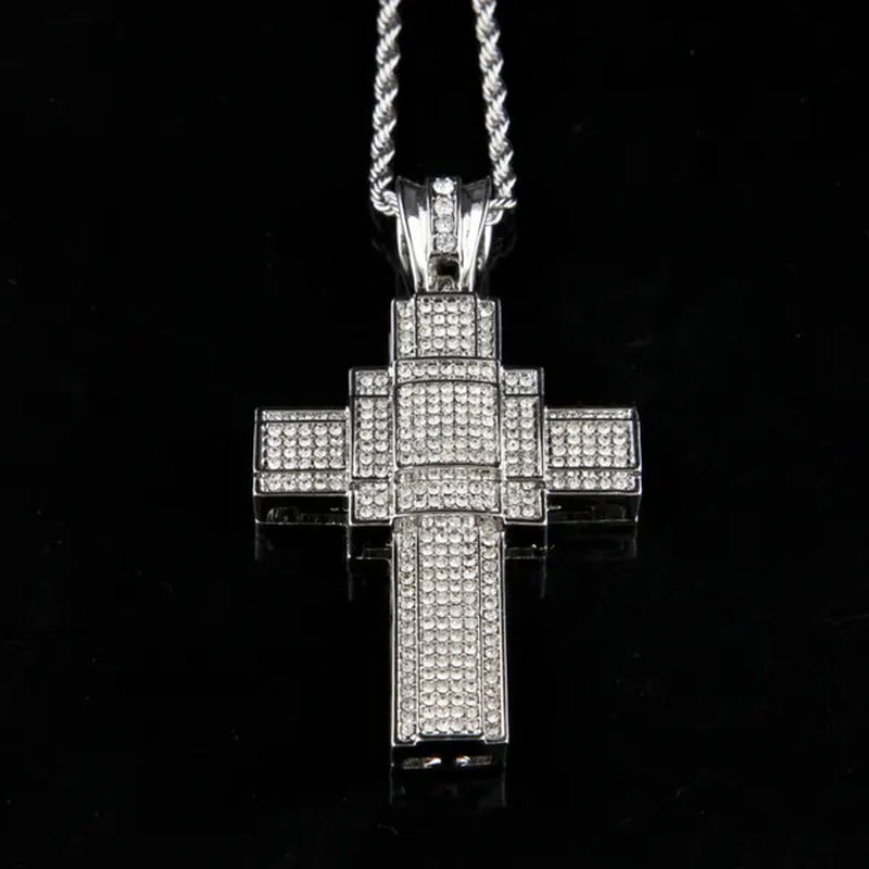 Fashion Necklace Men Women Cross Pendant Necklace Gold/Silver Stainless Steel Diamond Necklace Pendant