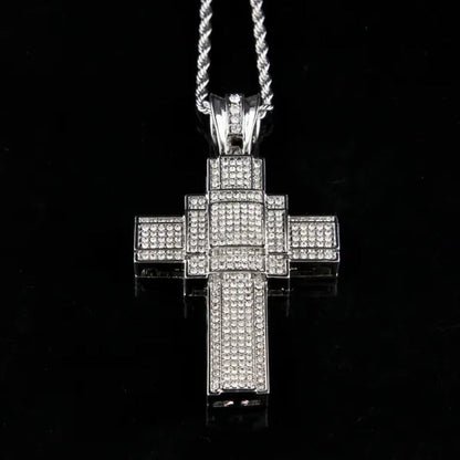 Fashion Necklace Men Women Cross Pendant Necklace Gold/Silver Stainless Steel Diamond Necklace Pendant