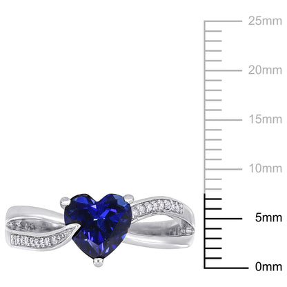 Women'S 1-7/8 Carat T.G.W. Heart-Shape Created Blue Sapphire and 0.05 Carat Round-Cut Diamond Accent Sterling Silver Heart Split-Shank Ring