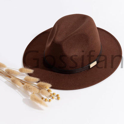 Fedora Hats for Men Wide Brim Panama Hat with Classic Belt