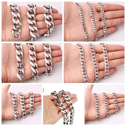 5/7/10/12/15mm Men's and Women's Chain Stainless Steel Silver Cuban Link Curb Chain Necklace or Bracelet