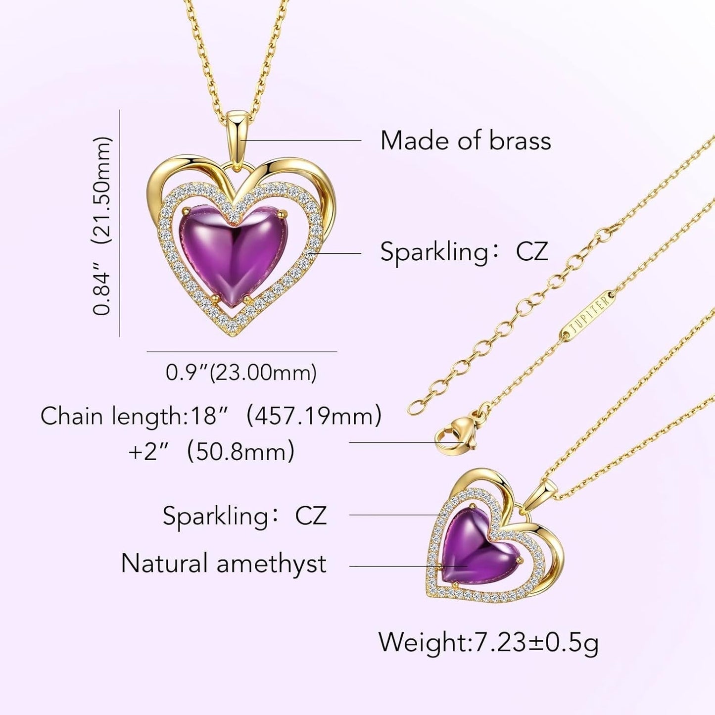 Jupiter Heart Gemstone Pendant Necklace - 14K Gold Plated Genuine Gemstone Heart Pendant with Cubic Zirconia for Woman, Natural Birthstone Heart Necklace Jewelry Gifts for Valentine'S Day, Mother'S Day, Birthday Jewelry Gifts…