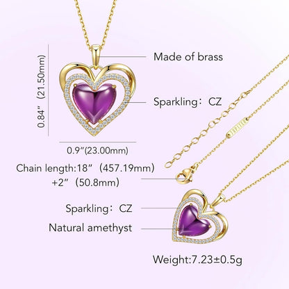 Jupiter Heart Gemstone Pendant Necklace - 14K Gold Plated Genuine Gemstone Heart Pendant with Cubic Zirconia for Woman, Natural Birthstone Heart Necklace Jewelry Gifts for Valentine'S Day, Mother'S Day, Birthday Jewelry Gifts…