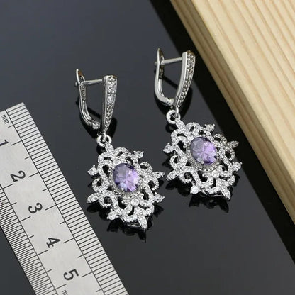 Romantic Women Anniversary Silver 925 Jewelry Sets Sapphire Amethyst Garnet Emerald Gemstone Fashion Necklace Set - WORLD TIME VISITS