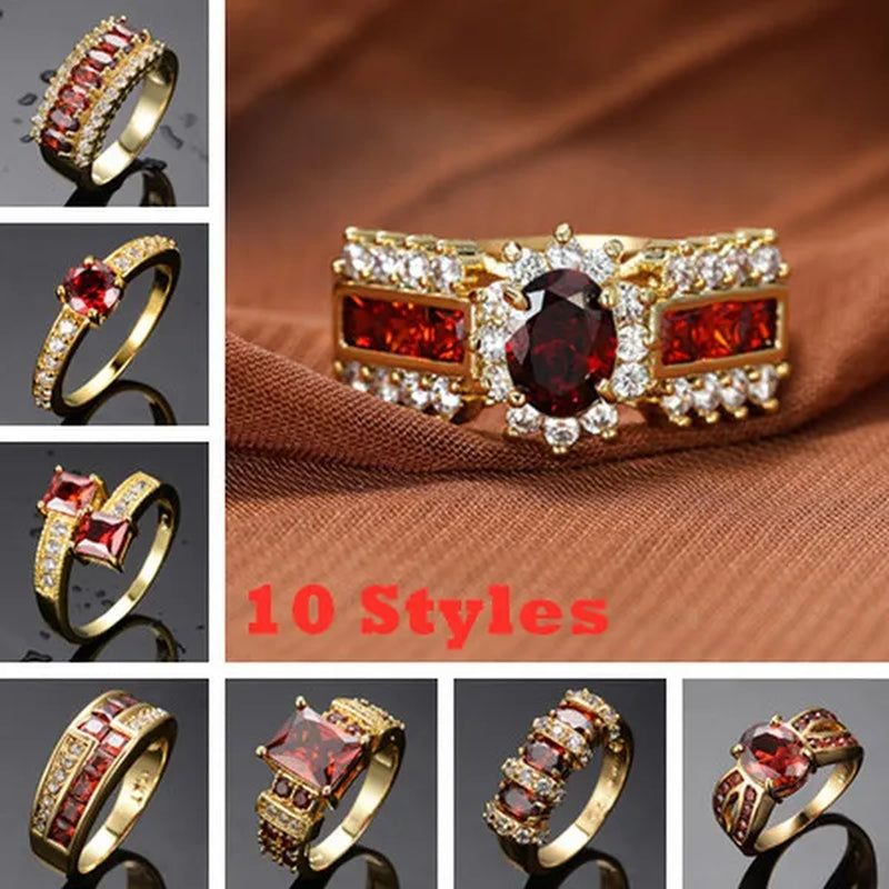 Exquisite Retro 18K Gold Natural Garnet Red Ruby Gemstone Ring Anniversary Gift Romantic Bride Engagement Wedding Party Bands Fine Jewelry - WORLD TIME VISITS