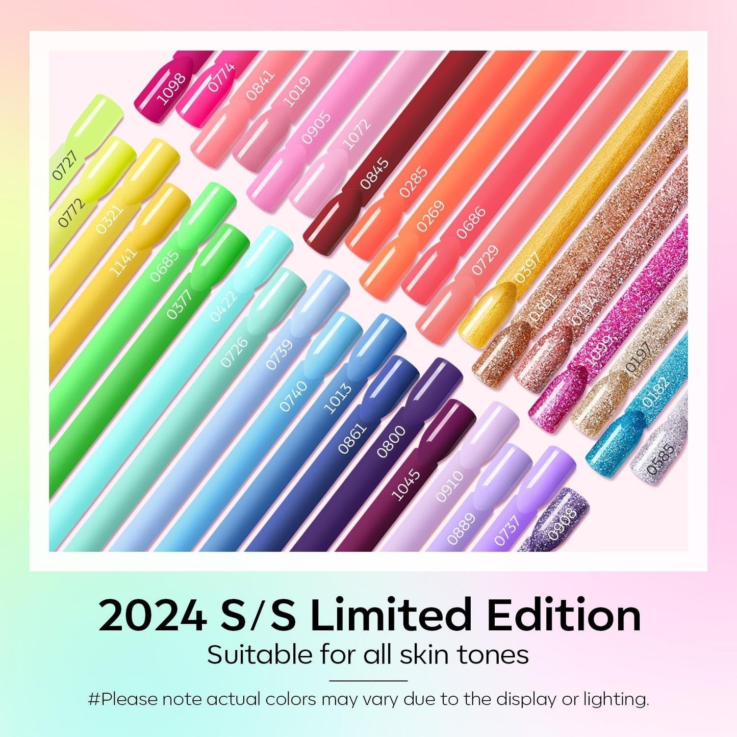 40 Pcs Gel Nail Polish Set, Summer Rainbow Neon Gel Polish Bright Hot Pink Green Yellow Purple Blue Glitter Nail Gel Polish with Nail Primer Base& Matte Glossy Top Coat Soak off LGBT Nails