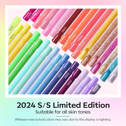 40 Pcs Gel Nail Polish Set, Summer Rainbow Neon Gel Polish Bright Hot Pink Green Yellow Purple Blue Glitter Nail Gel Polish with Nail Primer Base& Matte Glossy Top Coat Soak off LGBT Nails