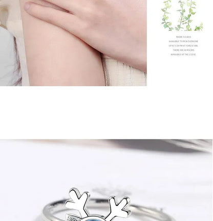 Korean Antler Ring 925 Sterling Silver Artificial Moonstone Rings for Women All with You Ring Adjustable Size