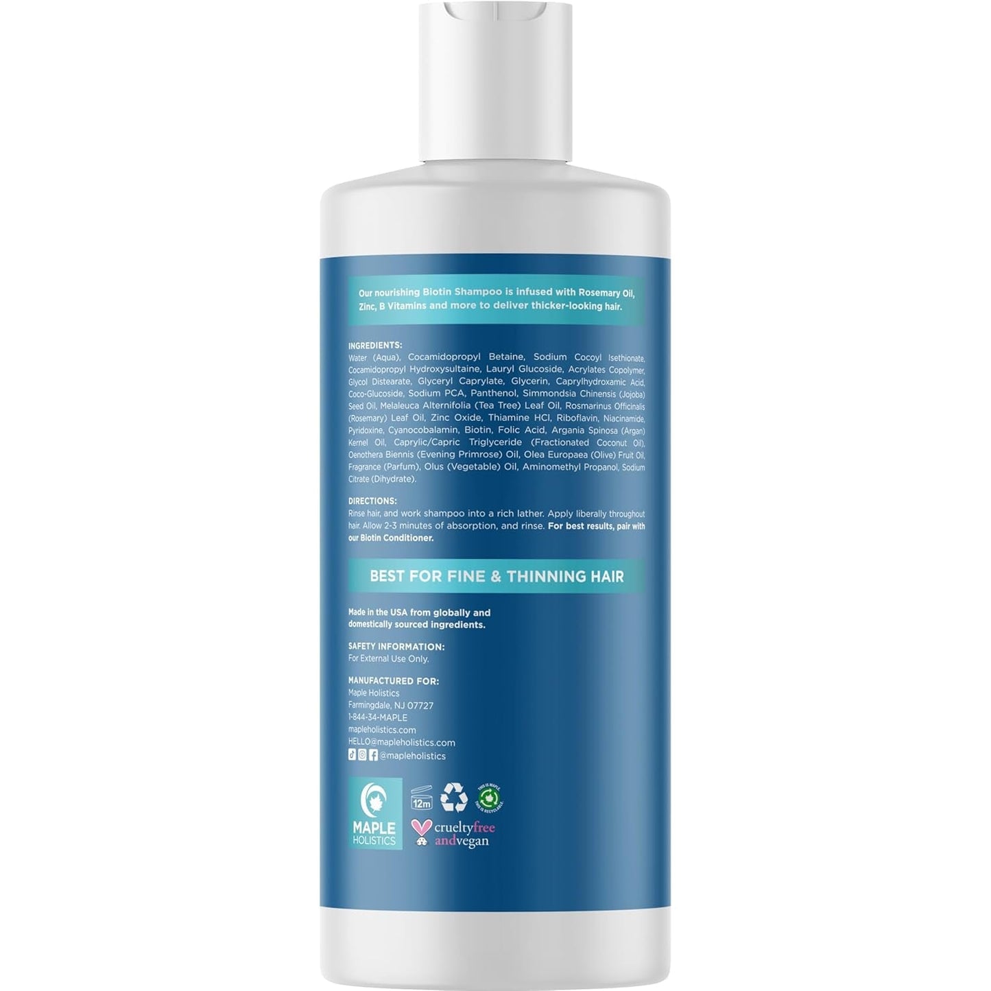 Rosemary and Biotin Shampoo for Thinning Hair - Vegan Volumizing Shampoo for Fine Hair with B Vitamins Argan Oil & Tea Tree Essential Oil - Paraben Silicone and Sulfate Free Vegan Formula (8 Fl Oz)