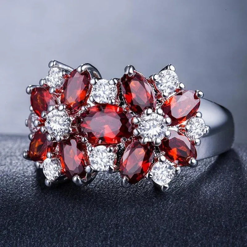 Fashion Women Blue Sapphire Flower Rings Crystal Zircon Gemstone Rings Size 6-10
