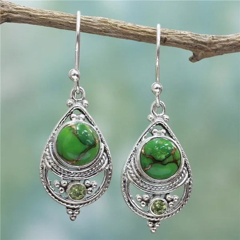 Antique 925 Sterling Silver Natural Turquoise Earrings Vintage Women Engagement Wedding Party Pendant Earrings