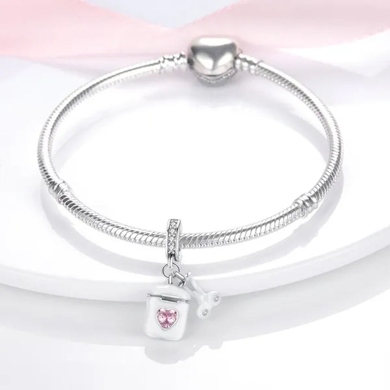 Fashion 925 Sterling Silver Wireless Earphone Pendant Charm Fit Original Bracelet DIY