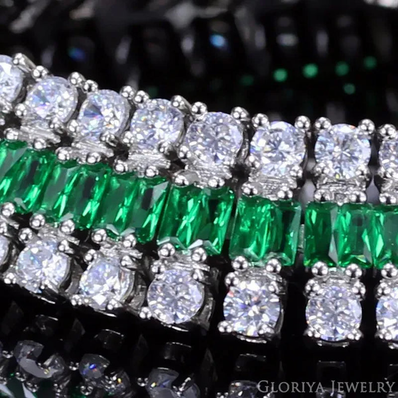 Gloriya Excellent Quality round and Square CZ Zirconia Big Wide Bracelets for Women White and Green 2 Color Bracelets & Bangles