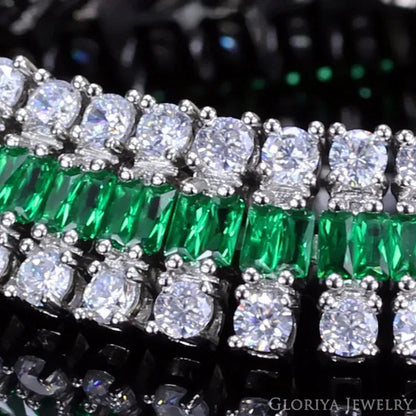 Gloriya Excellent Quality round and Square CZ Zirconia Big Wide Bracelets for Women White and Green 2 Color Bracelets & Bangles