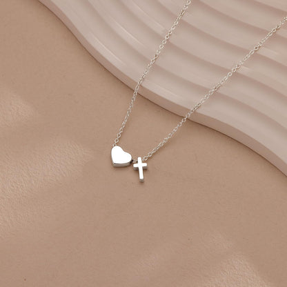 Cross Heart Necklace for Women, Dainty Pendant Necklaces 14K Gold Sterling Silver Plated Choker Chain, Cute Waterproof Non Tarnish Christian Religious Faith Jewelry Baptism Easter Gift