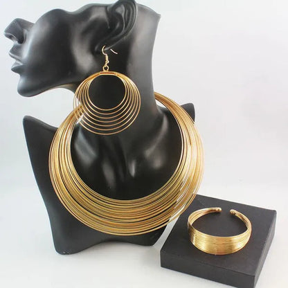 Fashion Necklace Earrings Bangle African Costume Gold/S Plated Jewelry Sets