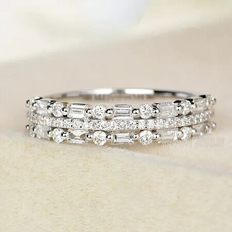 Silver Natural Gemstones Ring White Sapphire Wedding Birthstone Bride Engagement Square Brand Crown Cross Ring Jewelry Size 6 7 8 9 10