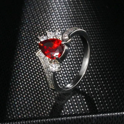 New silver-plated Fashion Natural Ruby Angel Teardrop Diamond Ring Engagement Wedding Ring Anniversary Christmas Gift Jewelry Accessories Size 5-11