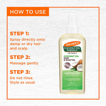 Coconut Oil Moisture Boost, Restorative Hair and Scalp Oil Spray, Lasting Hydration and Shine for Dry or Damaged Hair, Promotes Scalp Health, 5.1 Oz