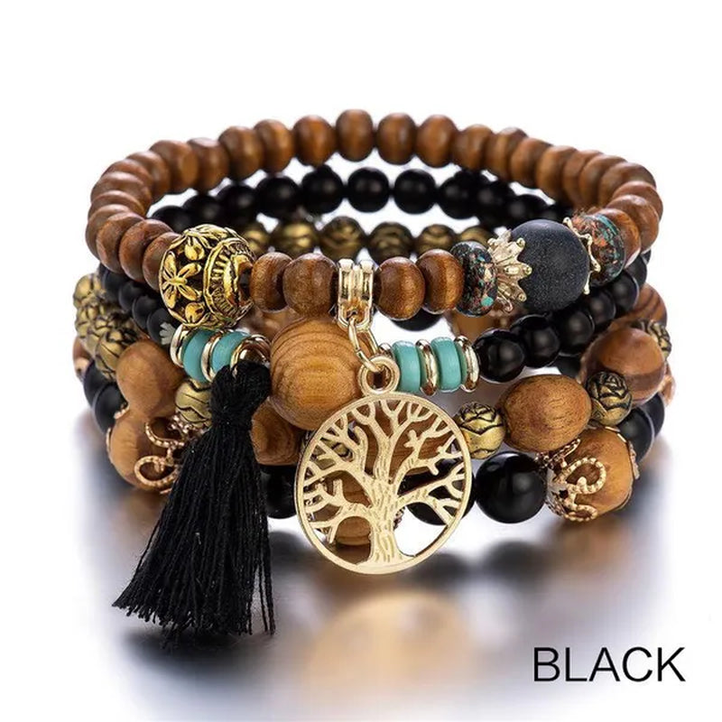 1PACK/2PACKS Beaded Bracelets Bohemian Bracelets Multi-Layered Wooden Beads Charm Bracelets Men'S and Women'S Fashion Beaded Bracelets