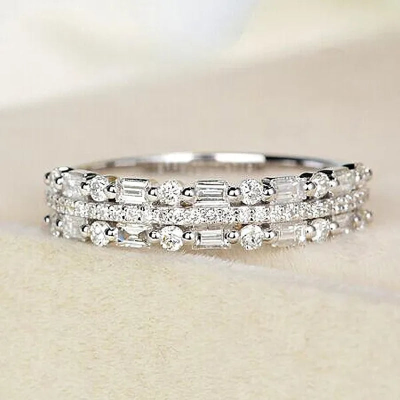 Silver Natural Gemstones Ring White Sapphire Wedding Birthstone Bride Engagement Square Brand Crown Cross Ring Jewelry Size 6 7 8 9 10