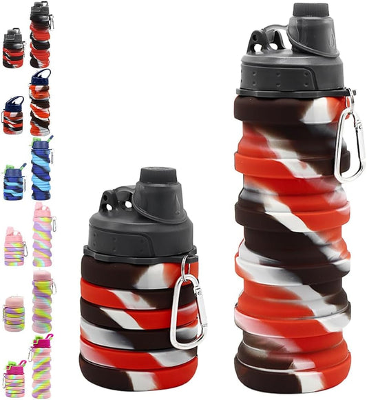 Silicone Collapsible Water Bottles, 16Oz 500Ml Portable Foldable Expandable Water Bottle Sports Cups, Leak Proof Reusable BPA Free, for Outdoor Activities Travel (A-Black Red) - WORLD TIME VISITS