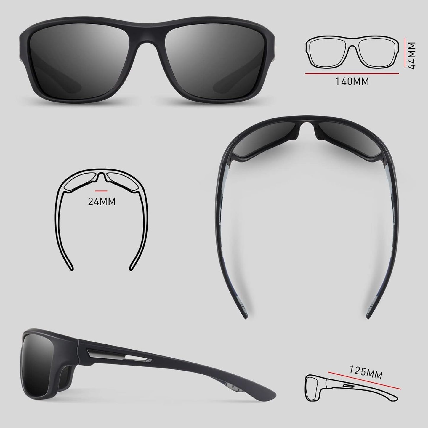 Polarized Sports Sunglasses for Men Women,Fishing Driving Rectangular Goggles UV400 Protection