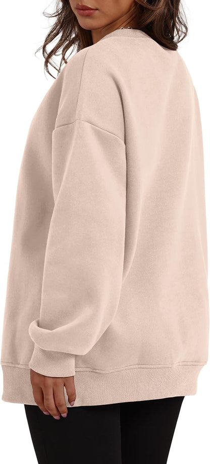 Womens Oversized Sweatshirts Crewneck Long Sleeve Tops Fleece Pullover Fall Fashion Clothes with Pocket
