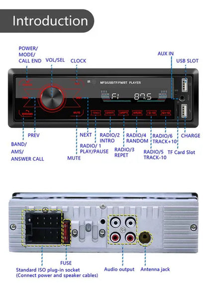 Podofo Autoradio 12V 1Din Car Radio Bluetooth Car Stereo In-Dash Car Audio Phone AUX-IN Fm/Usb/Radio Remote Control MP3 Player