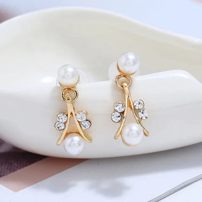 Elegant 3pcs/set Party Gift Wedding Bridal Jewelry Diamond Imitation Pearl Necklace Earring Sets