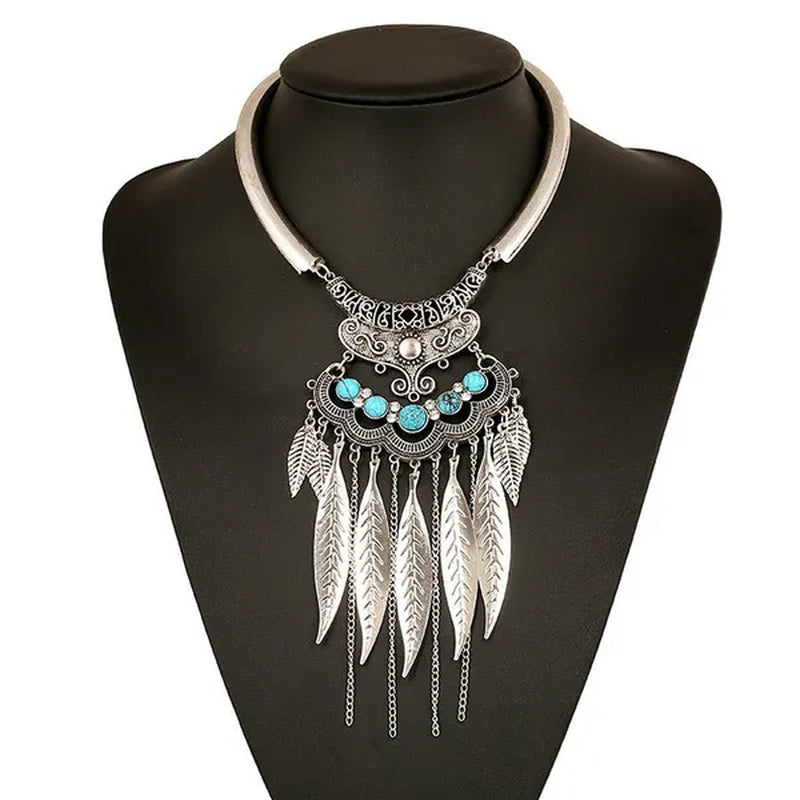 Bohemian Gypsy Ethnic Choker Collar Vintage Leaf Tassel Maxi Statement Pendant Necklace Jewelry