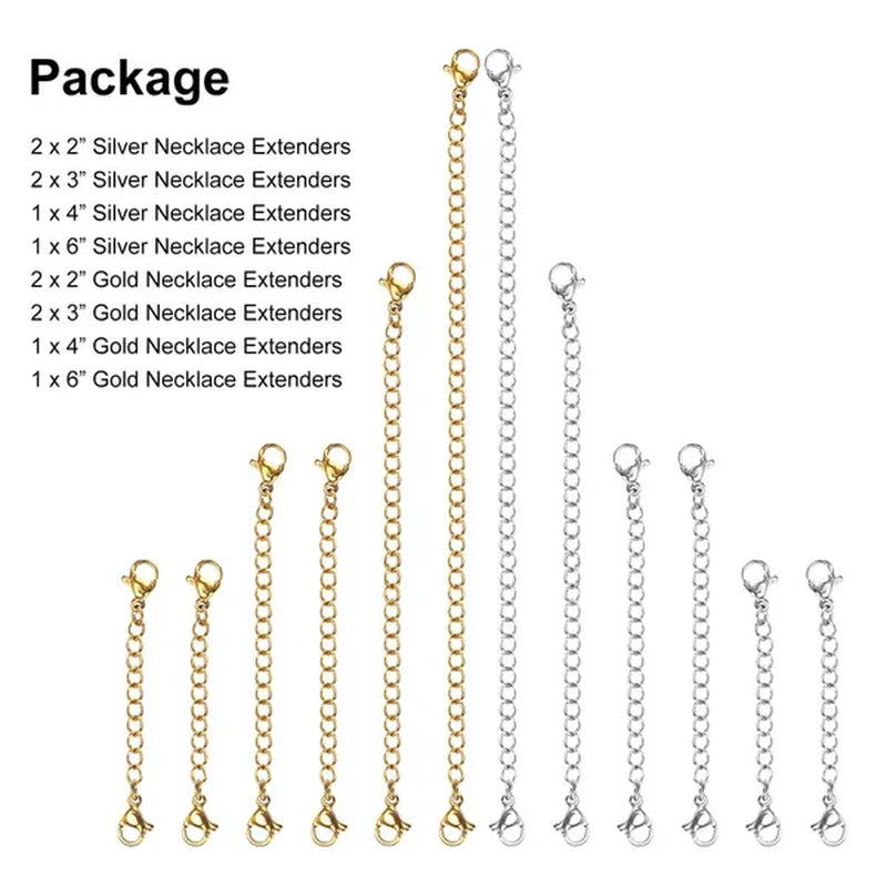 Necklace Extenders, Stainless Steel Necklace Bracelet Extender Chain Set, Anklet Extension Chains with Double Lobster Clasps and Closures for Jewelry Making, Fine Chain (Silver and Golden), 12Pcs - WORLD TIME VISITS