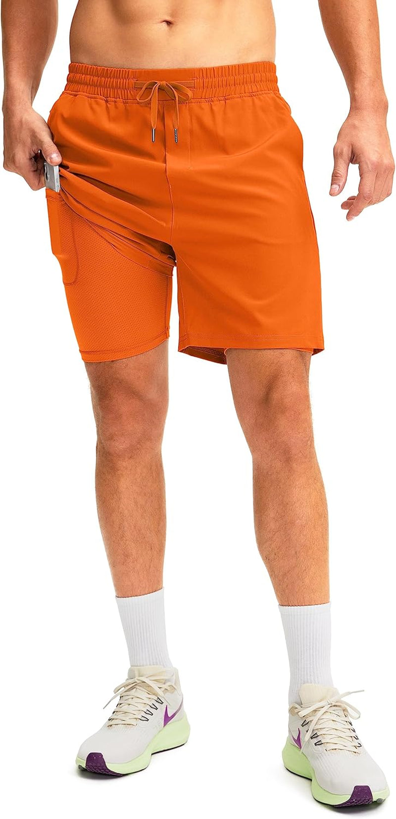 Men'S 2 in 1 Running Shorts with Liner 7 Inch Training Gym Athletic Workout Shorts for Men with Zipper Pockets