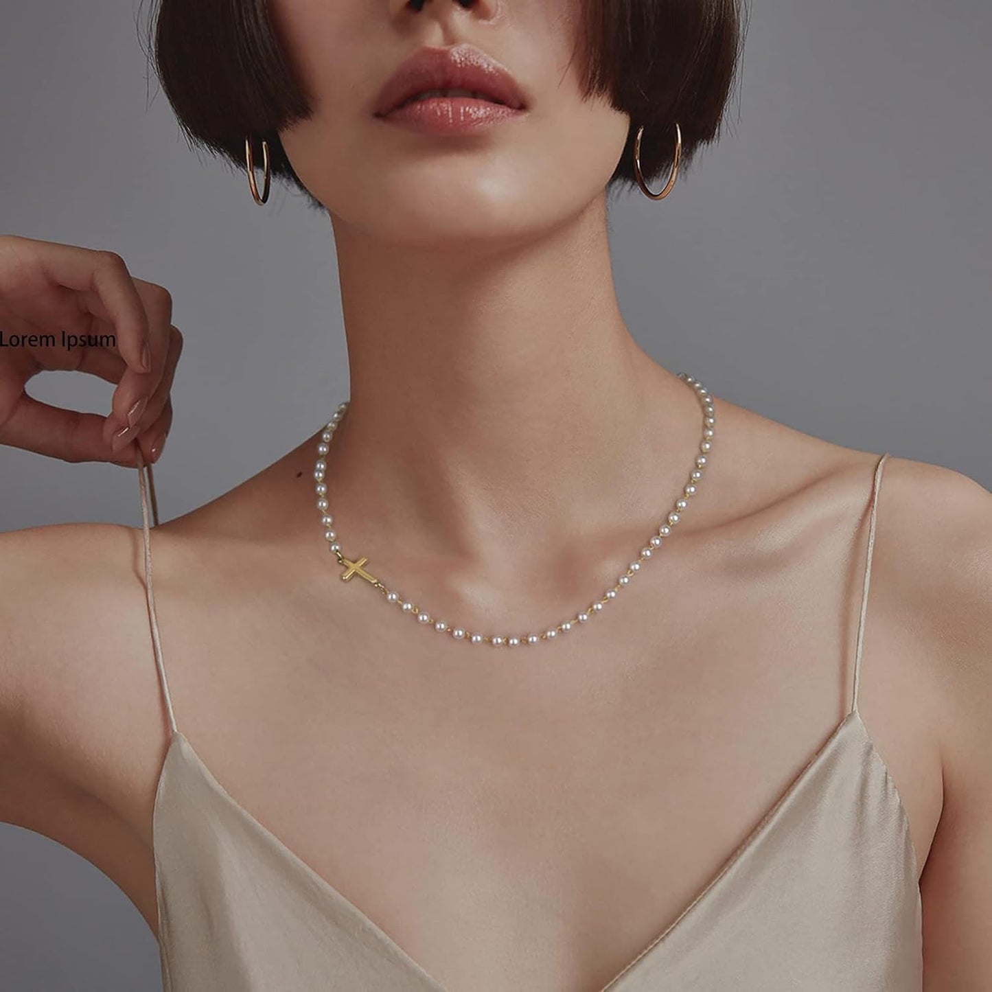 14K Gold Plated Cross Necklace for Women, Gold Pearl Necklace with Cross Pendant Dainty Cross Choker Necklace Trendy Faith Jewelry Religious Gifts