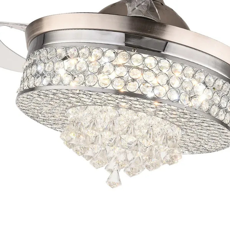 42'' Modern Invisible Telescopic Ceiling Fan Light LED Chandelier with Remote Control Silver