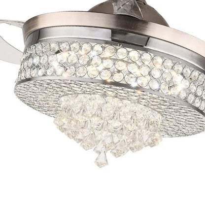 42'' Modern Invisible Telescopic Ceiling Fan Light LED Chandelier with Remote Control Silver